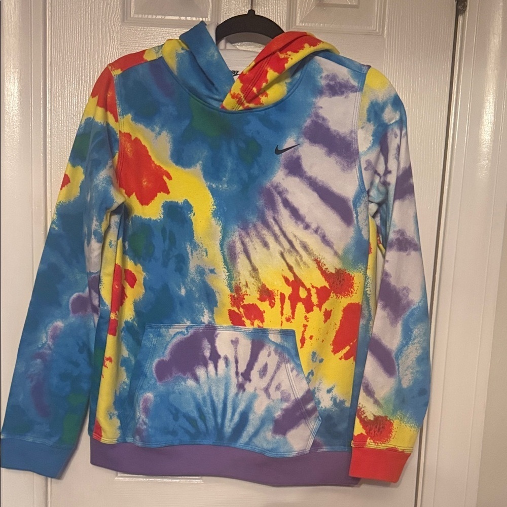 Nike Unisex Blue, Yellow, Red & Purple Tie-Dye Hoodie